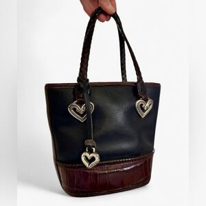 Brighton Black and Brown Mini Bag with Silver Heart Accents
